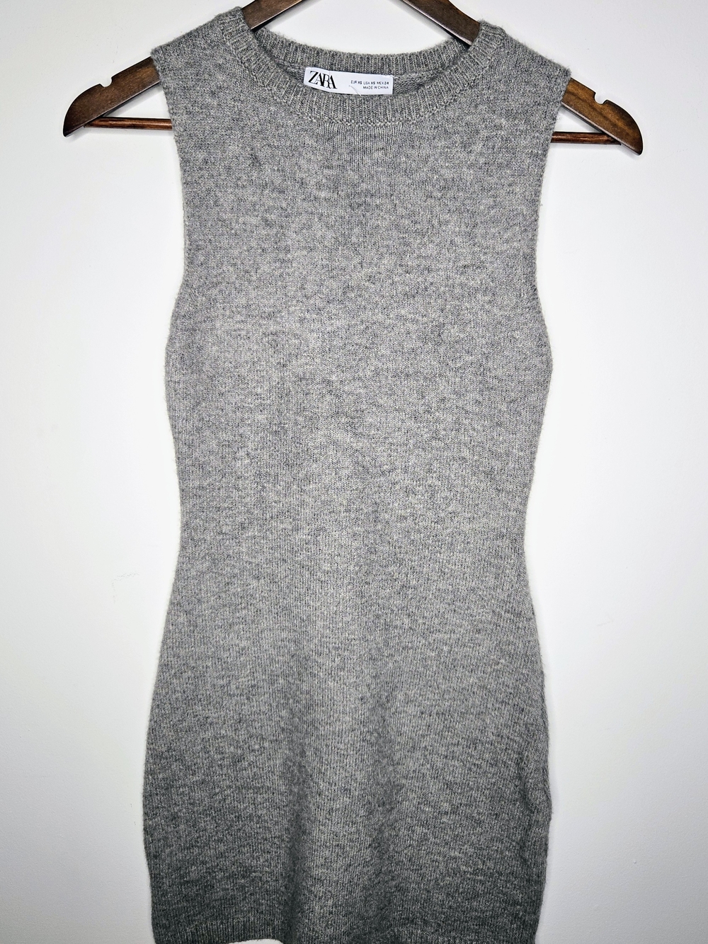 Zara Gray Sleeveless Knit Soft Mini Dress Crewneck Ribbed Hem In Heather Gray XS
